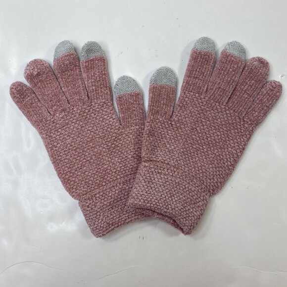 Womens 4 Piece Set Winter Knitted Beanie Hat Circle Scarf Gloves Earmuff Pink - Picture 4 of 8